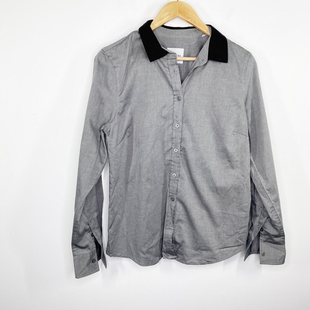 Batch Grey Black Suede Collar Long Sleeve Collared Shirt Men's Size Large L